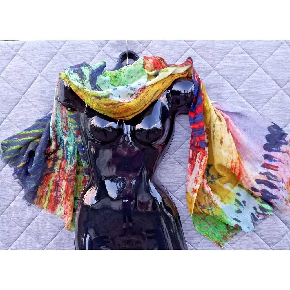 NWT Merino Collection Women's Oblong Merino Wool Scarf Wrap Impressionist Style